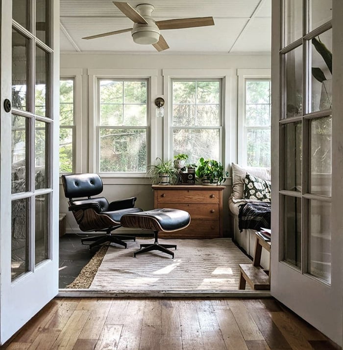 the view through the French doors into the remodeled sunroom