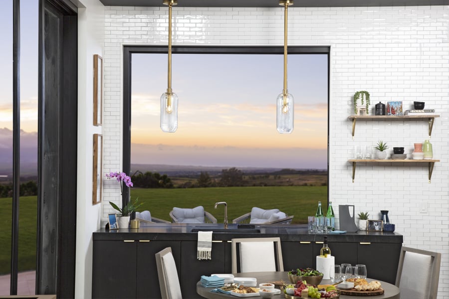 Modern kitchen with large MultiGlide pass-through window going outdoors