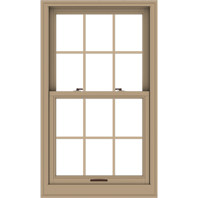 Brown, Andersen E-Series Double-Hung Window with colonial grilles.