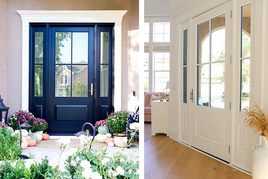 interior and exterior view on Andersen black front entry door